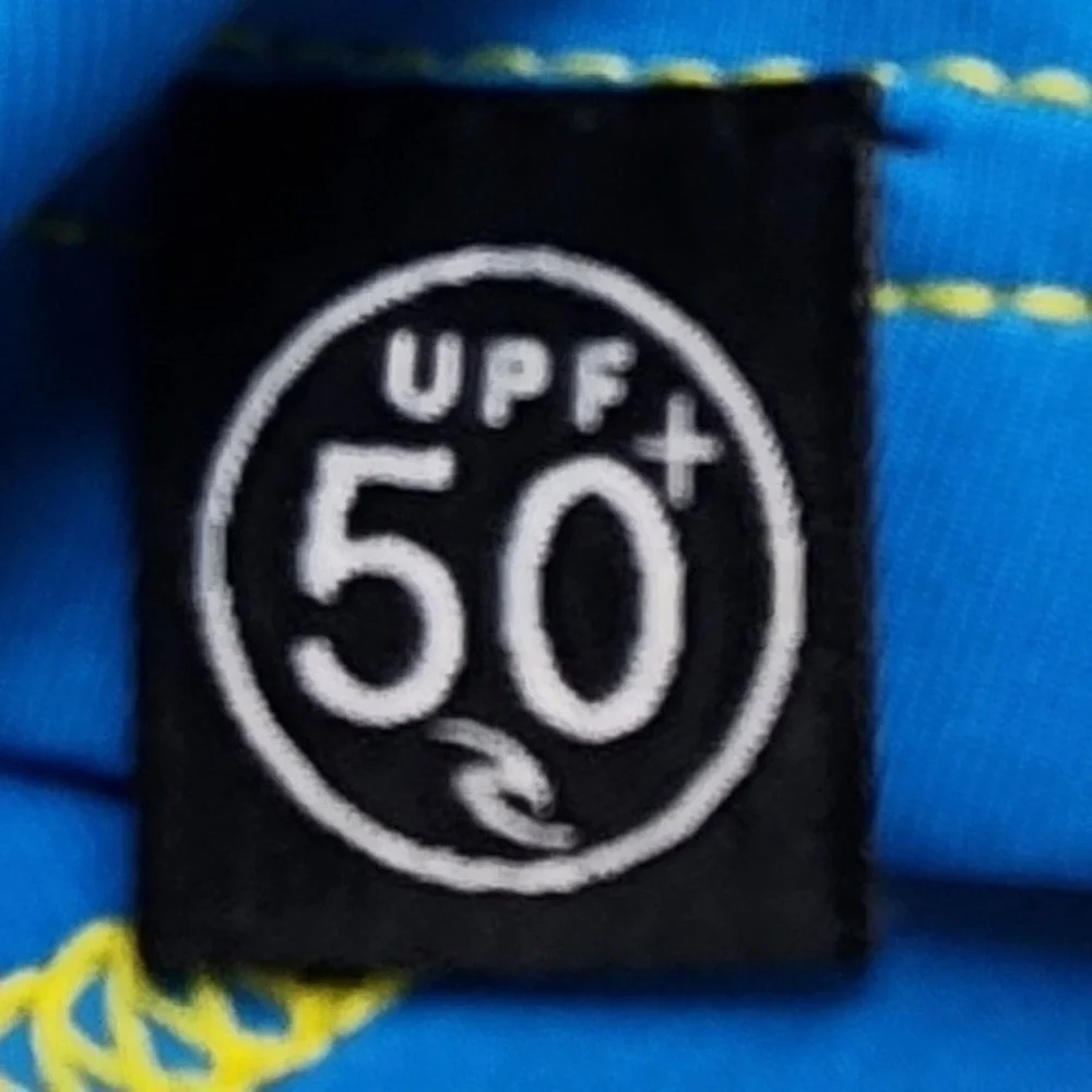 Rip Curl Mens Rash Guard Shirt Blue Yellow Logo UPF‎ 50 Short Sleeve XL
